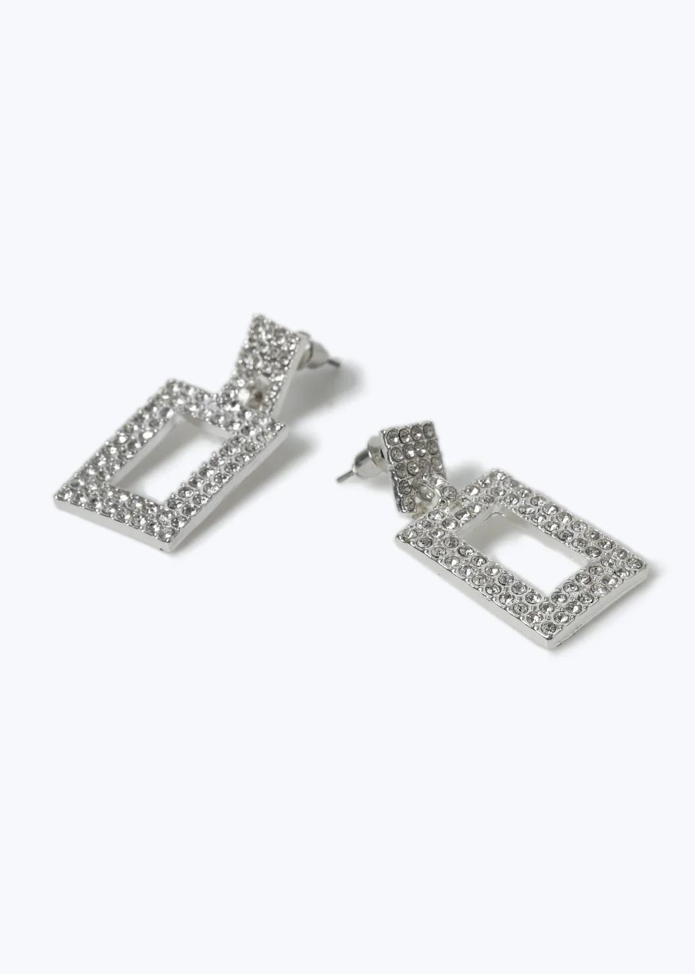 Muse Silver Crystal Rectangle Earrings - One Size Image 1
