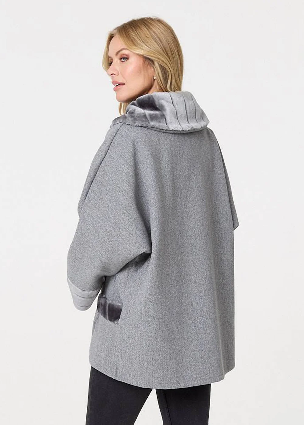Izabel London Grey Faux Fur Trim Zip-Up Relaxed Jacket - S/M Image 2