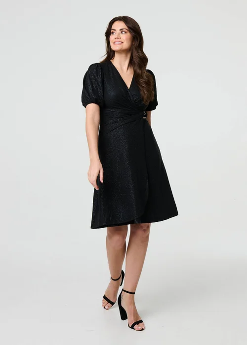 Izabel London Black Sparkly Belted Wrap Midi Dress - 8 Image 4