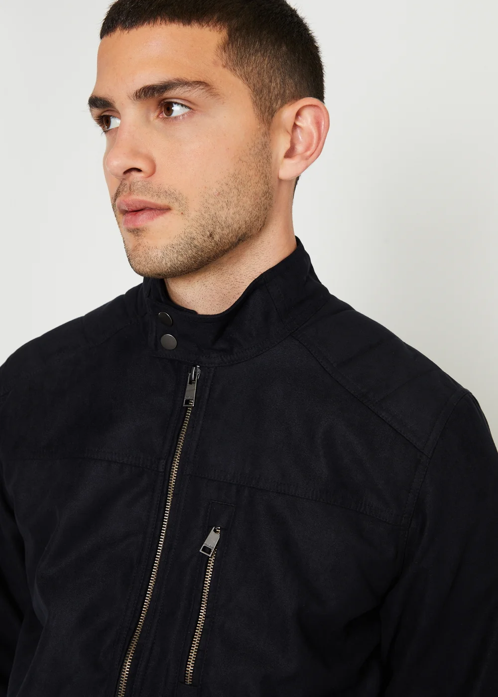 Threadbare Black Faux Suede Racer Jacket - L Image 3