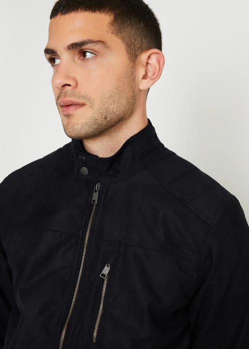 Threadbare Black Faux Suede Racer Jacket - L Image 3