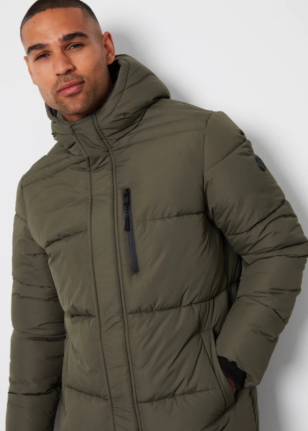 Threadbare Khaki Showerproof Hooded Longline Puffer Jacket - S Image 3