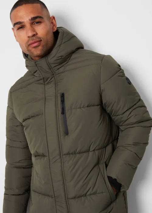 Threadbare Khaki Showerproof Hooded Longline Puffer Jacket - S Image 3