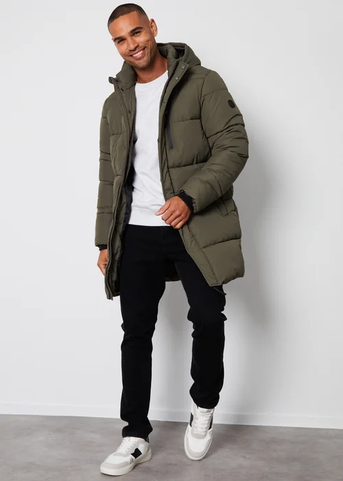 Threadbare Khaki Showerproof Hooded Longline Puffer Jacket - S Image 4