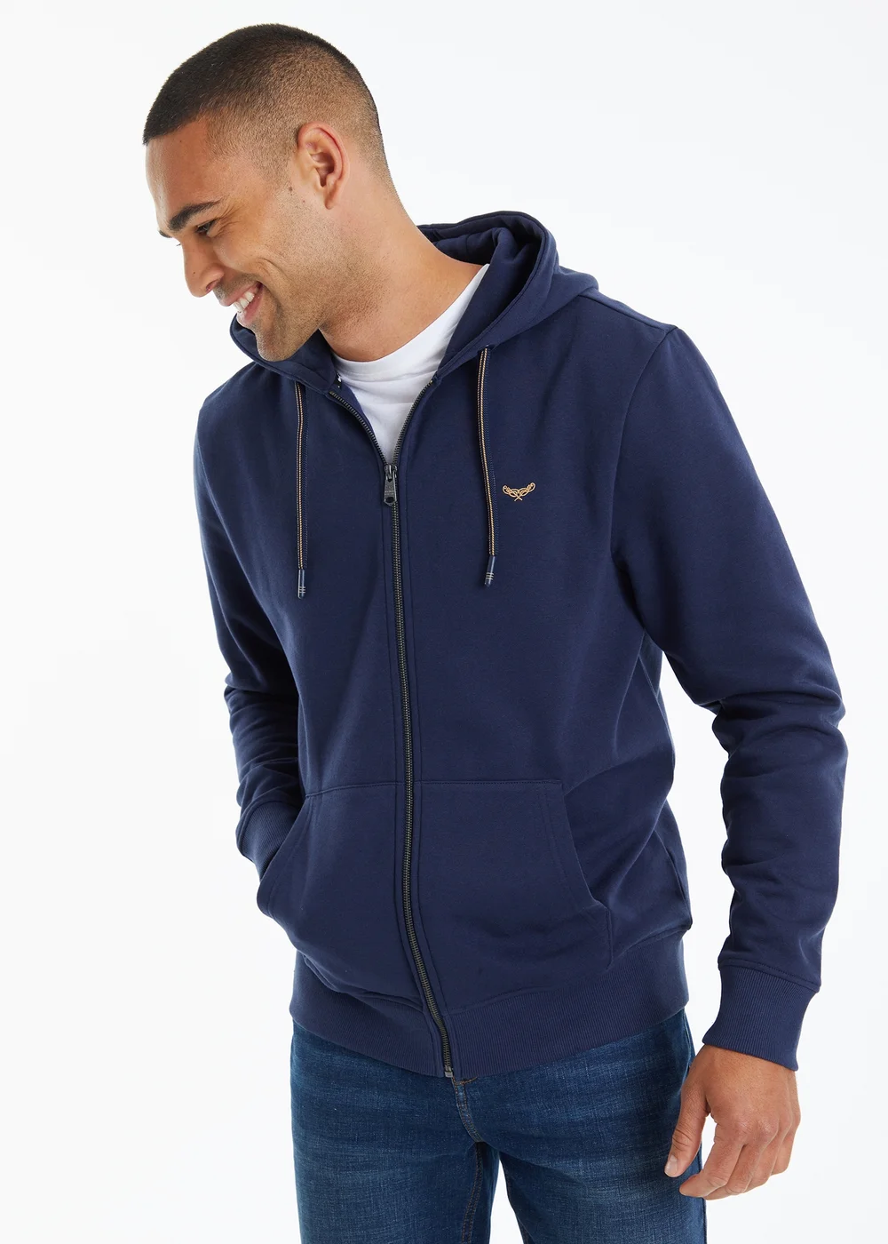 Threadbare Navy Cotton Blend Tangerine Zip Through Hoodie - S Image 1