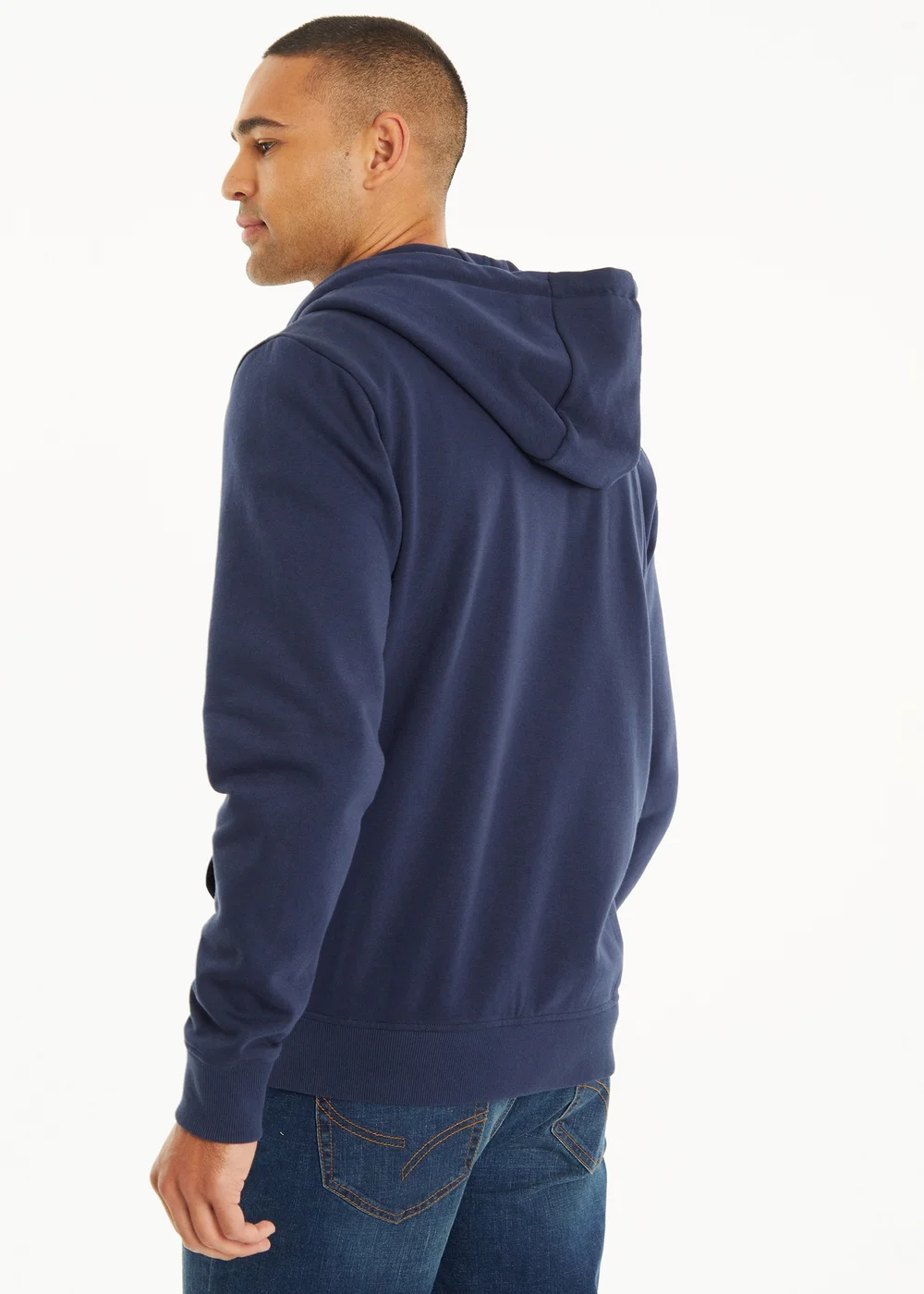 Threadbare Navy Cotton Blend Tangerine Zip Through Hoodie - S Image 2