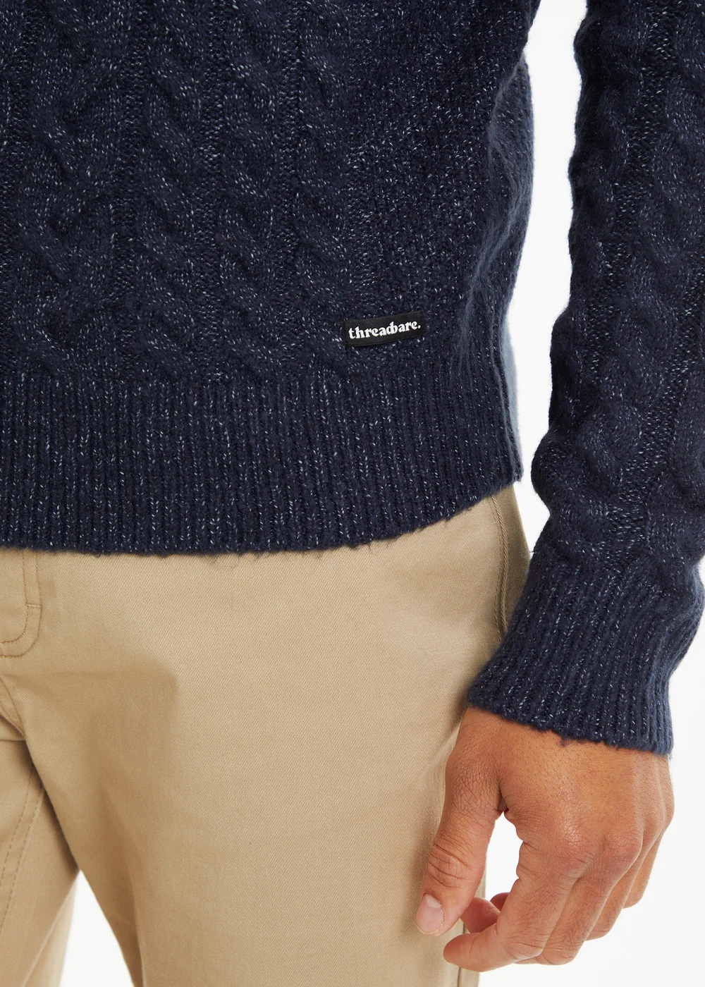 Threadbare Navy Cable Knit Crew Neck Jumper - S Image 3
