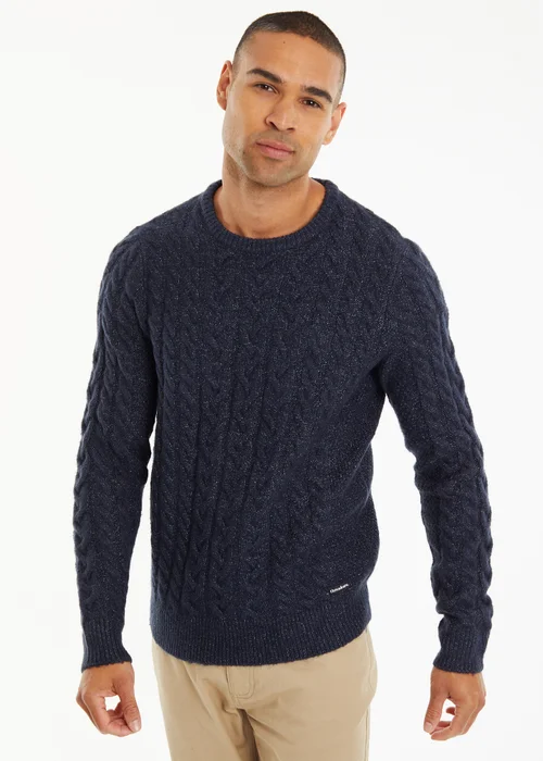 Threadbare Navy Cable Knit Crew Neck Jumper - S Image 1