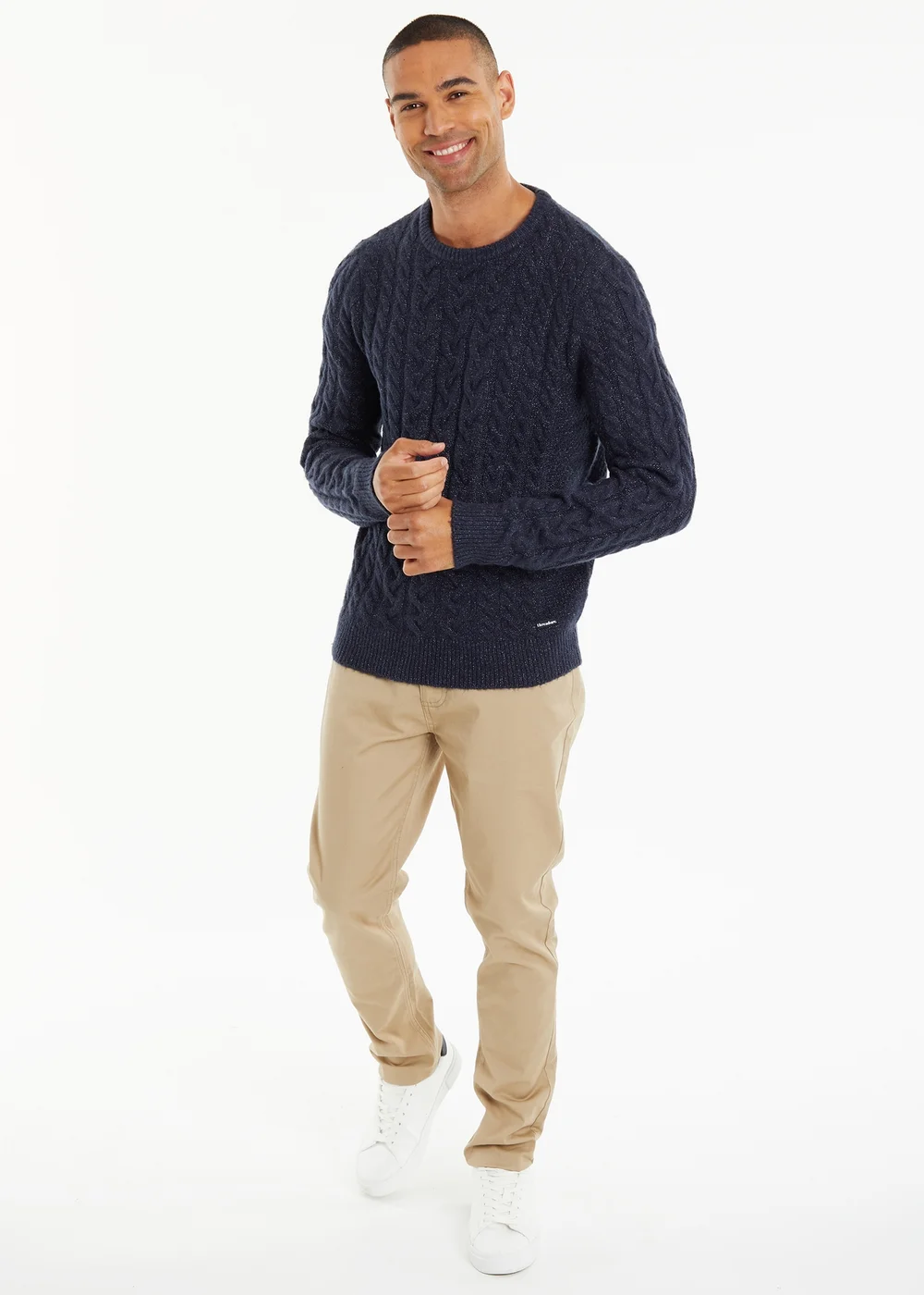 Threadbare Navy Cable Knit Crew Neck Jumper - S Image 4