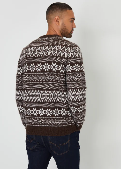 Threadbare Chocolate Fairisle Crew Neck Christmas Jumper - S Image 2