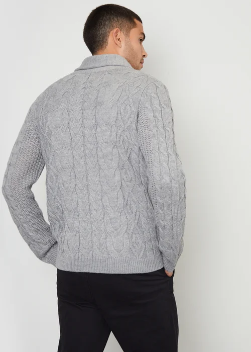 Threadbare Grey Cable Knit Shawl Collar Cardigan With Wool - S Image 2