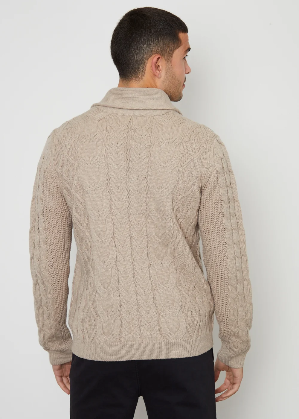 Threadbare Stone Cable Knit Shawl Collar Cardigan With Wool - S Image 2