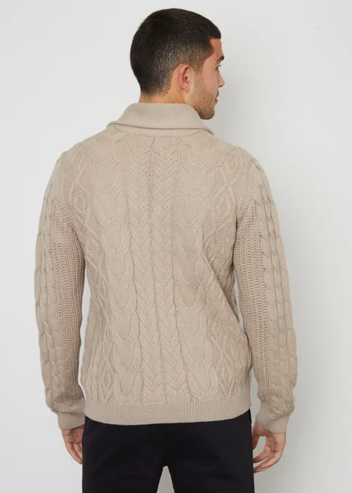 Threadbare Stone Cable Knit Shawl Collar Cardigan With Wool - S Image 2