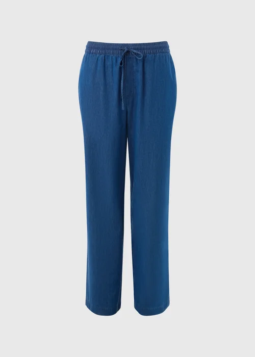 Blue Denim Wide Leg Chambray Trousers - 8/L29 Image 3