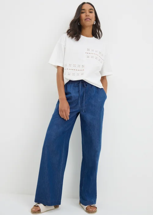 Blue Denim Wide Leg Chambray Trousers - 8/L29 Image 2