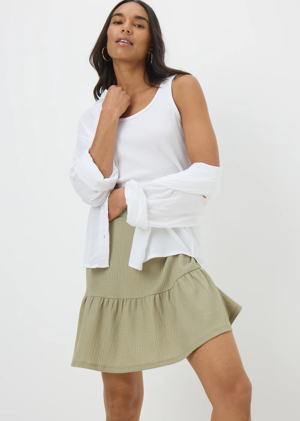 Sage Green Textured Tiered Mini Skirt - 8 Image 1
