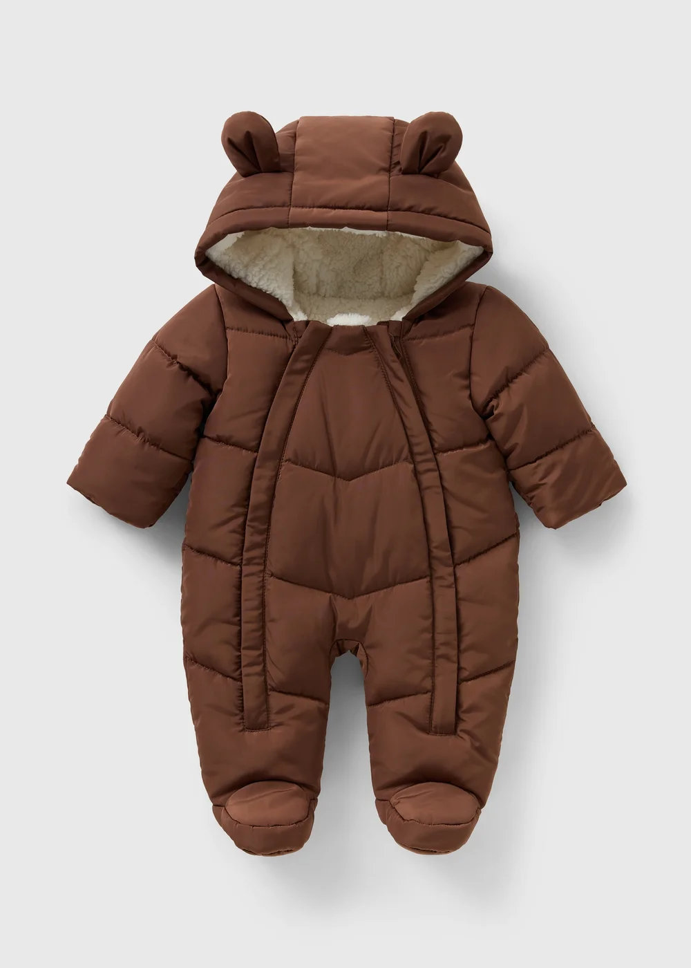 Baby Brown Padded Snowsuit (Newborn-23mths) - 0-3 months Image 1
