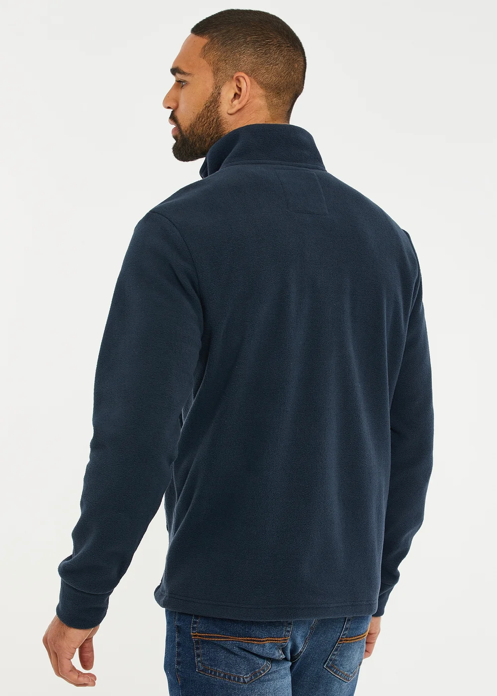 Threadbare Navy Quarter Zip Quilted Fleece Jumper - S Image 2