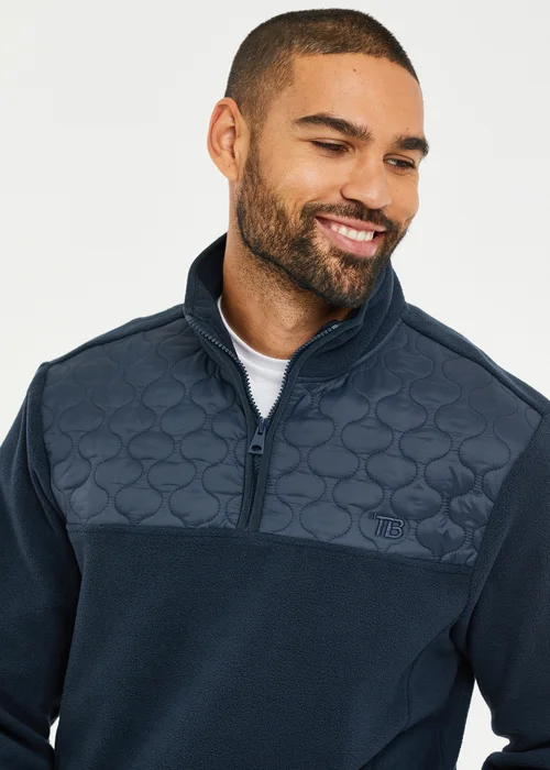 Threadbare Navy Quarter Zip Quilted Fleece Jumper - S Image 3