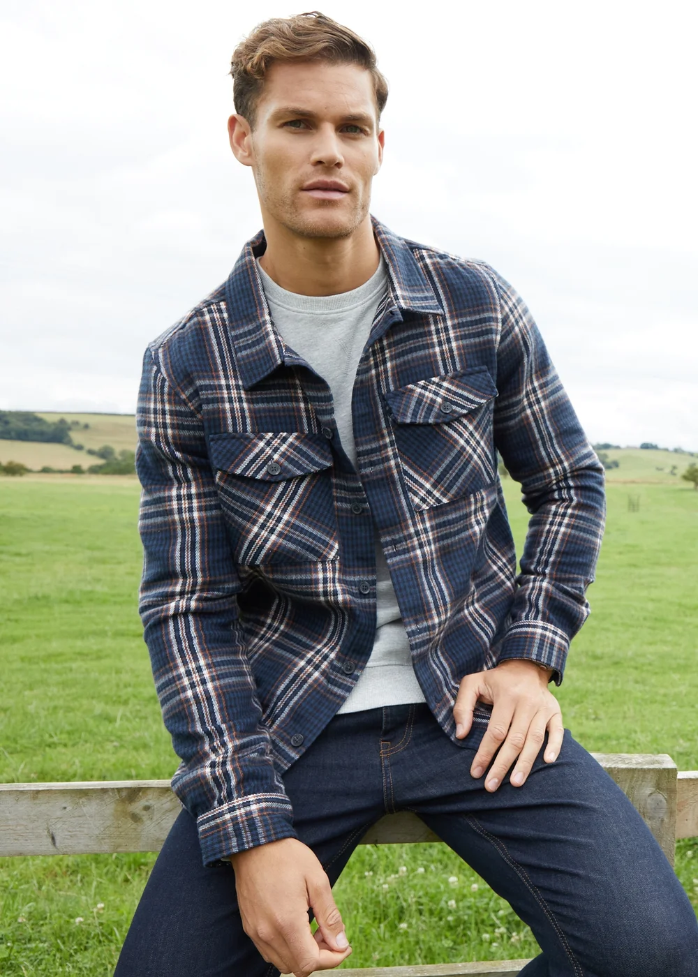 Threadbare Navy Brushed Check Shacket - S Image 1