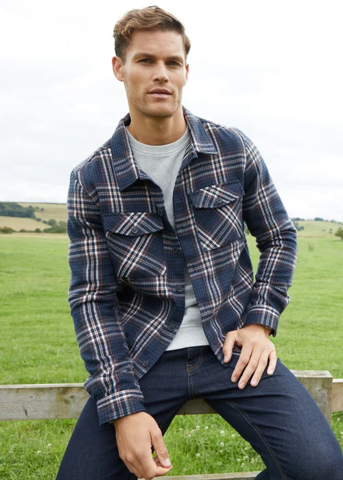 Threadbare Navy Brushed Check Shacket - S Image 1