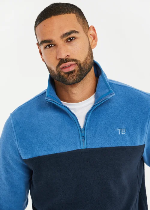Threadbare Cobalt Two Tone Quarter Zip Fleece Jumper - S Image 3