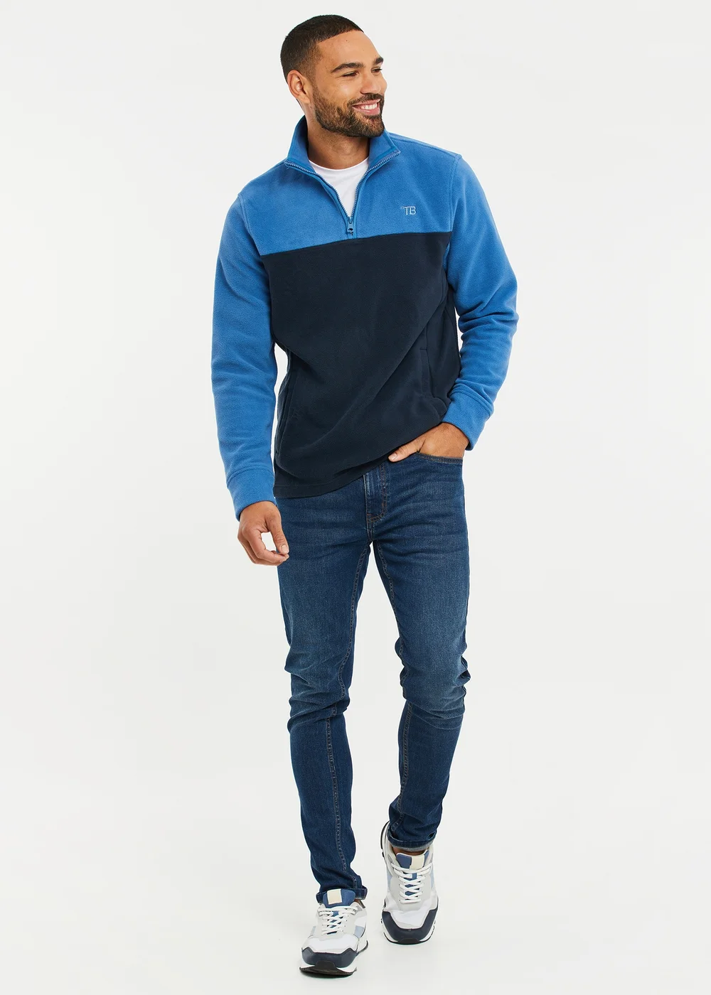 Threadbare Cobalt Two Tone Quarter Zip Fleece Jumper - S Image 4