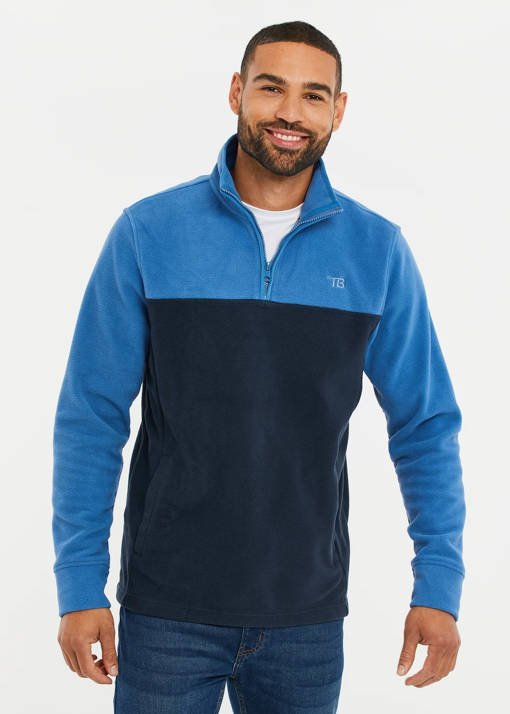 Threadbare Cobalt Two Tone Quarter Zip Fleece Jumper - S Image 1