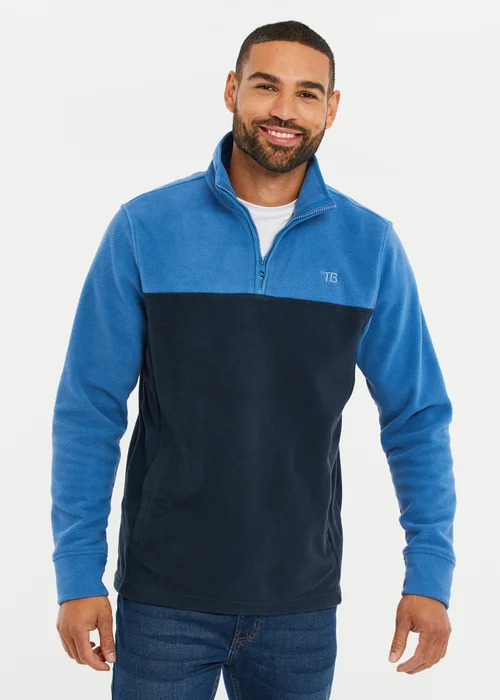 Threadbare Cobalt Two Tone Quarter Zip Fleece Jumper - S Image 1