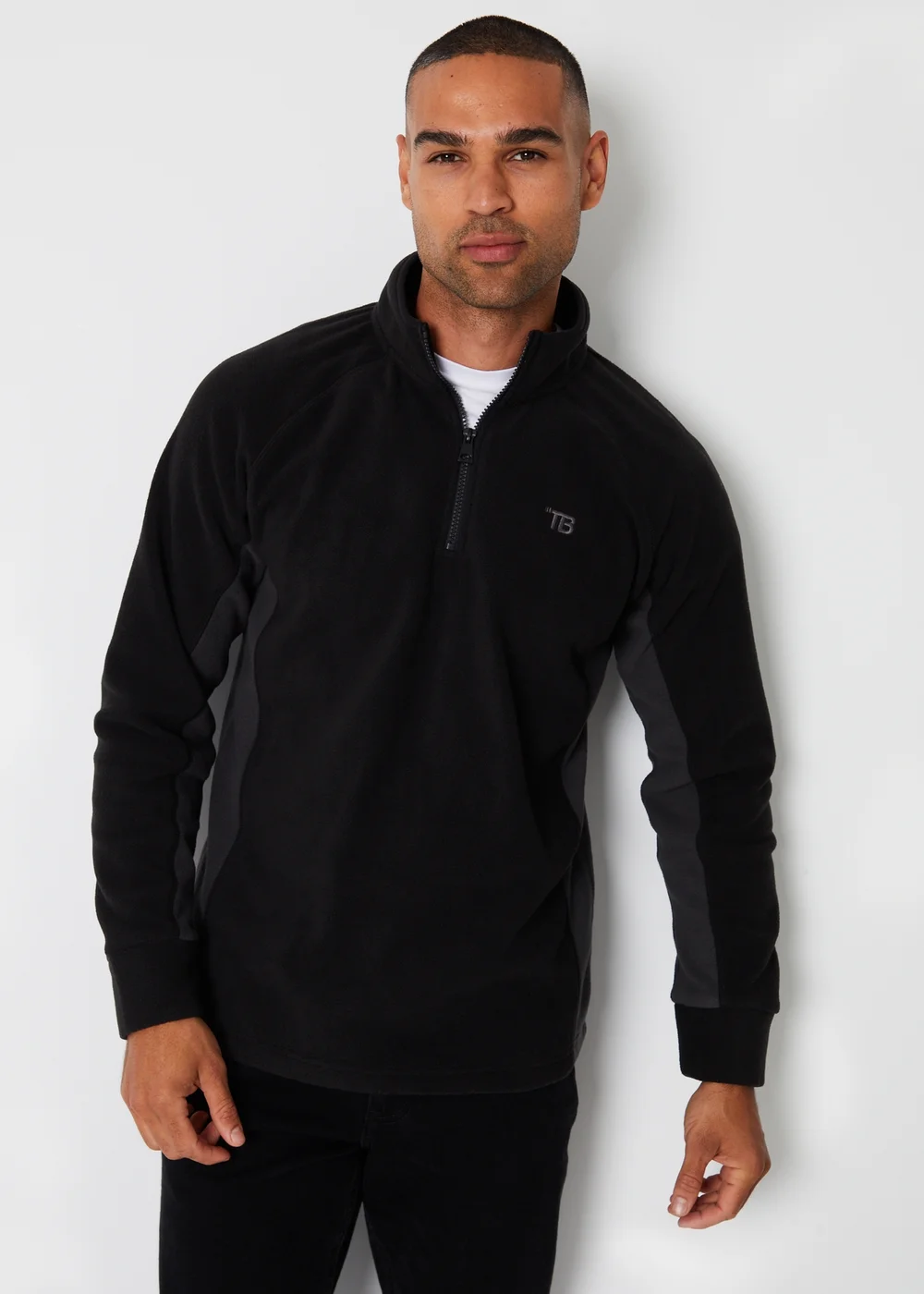 Threadbare Black Contrast Side Panel Quarter Zip Fleece - S Image 1