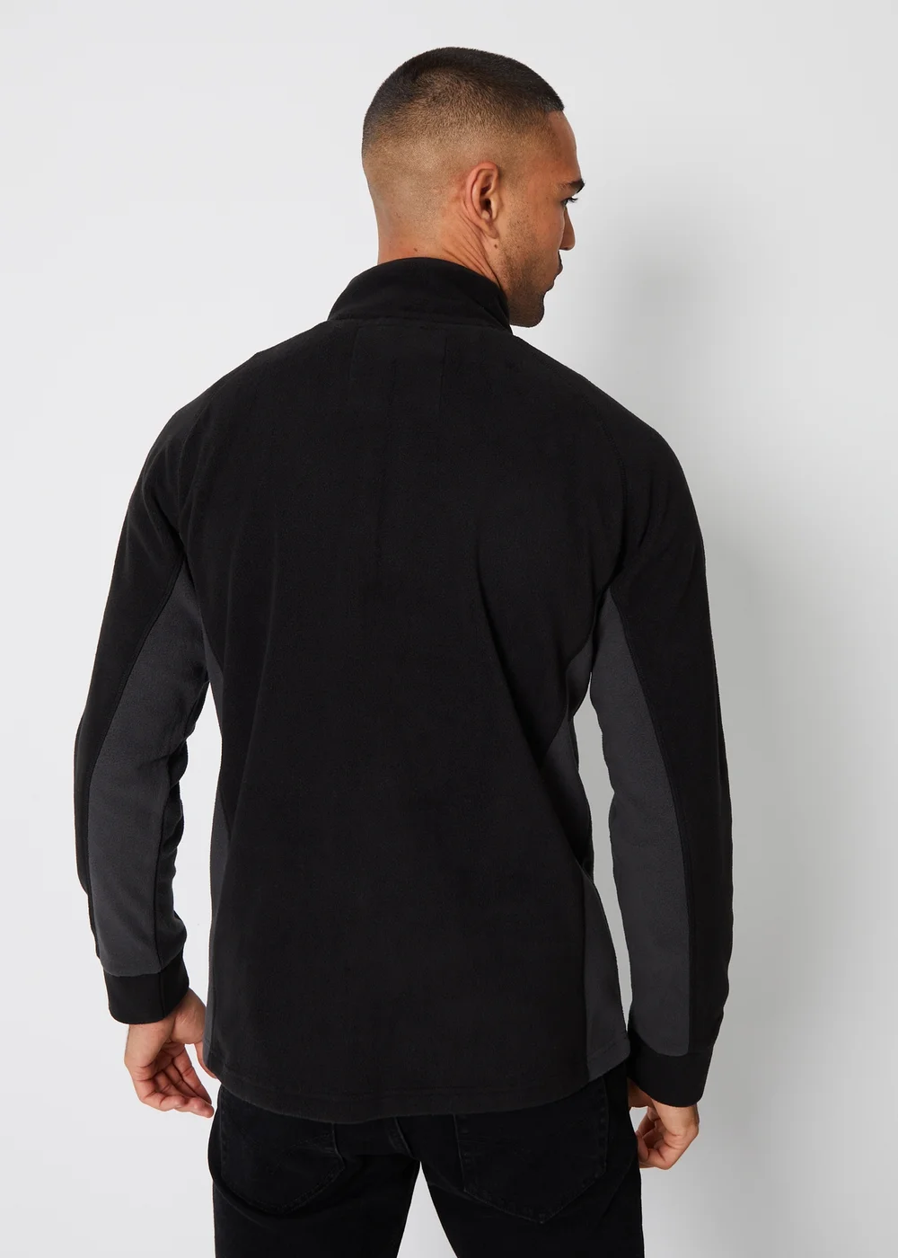 Threadbare Black Contrast Side Panel Quarter Zip Fleece - S Image 2