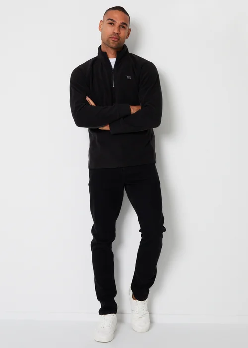 Threadbare Black Contrast Side Panel Quarter Zip Fleece - S Image 4