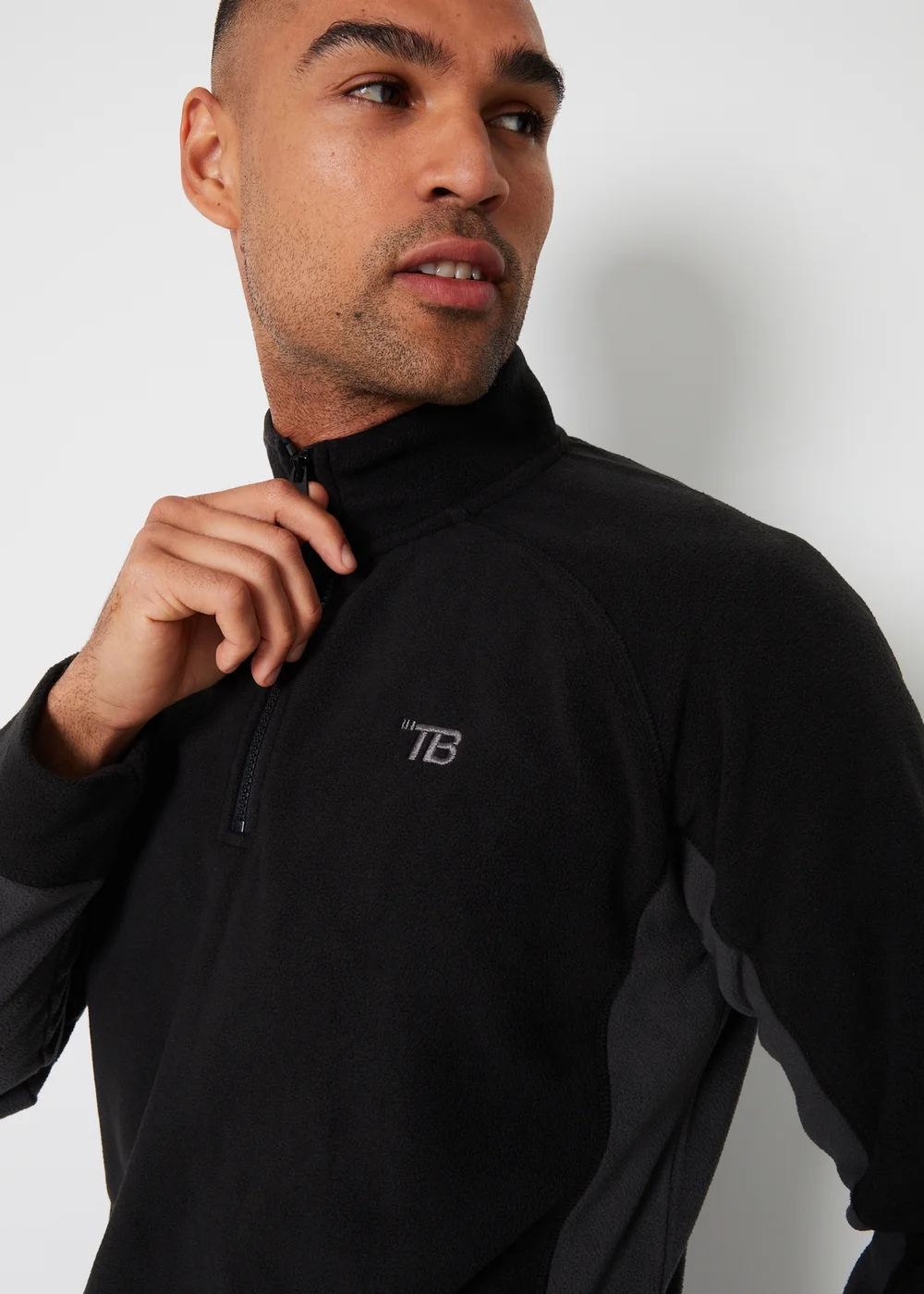 Threadbare Black Contrast Side Panel Quarter Zip Fleece - S Image 3