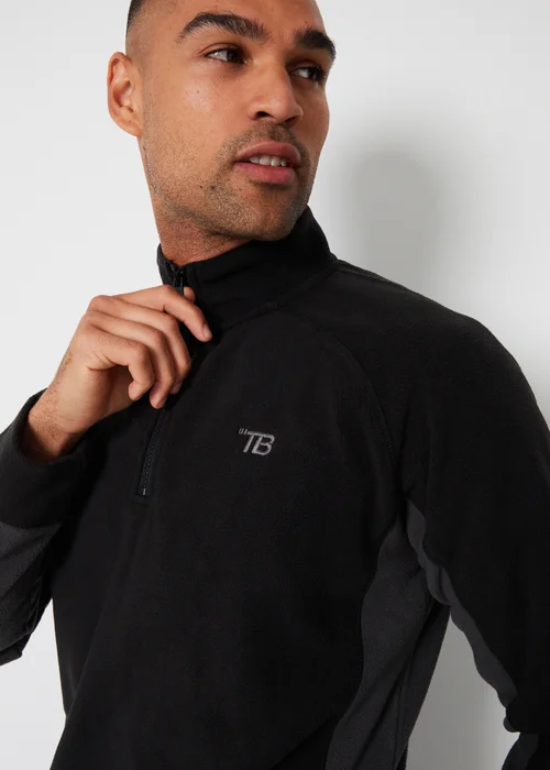 Threadbare Black Contrast Side Panel Quarter Zip Fleece - S Image 3