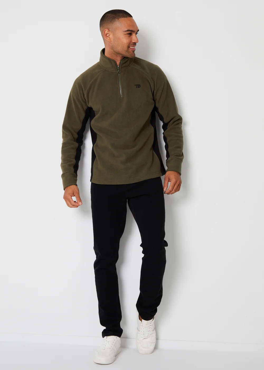 Threadbare Khaki Contrast Side Panel Quarter Zip Fleece - S Image 4