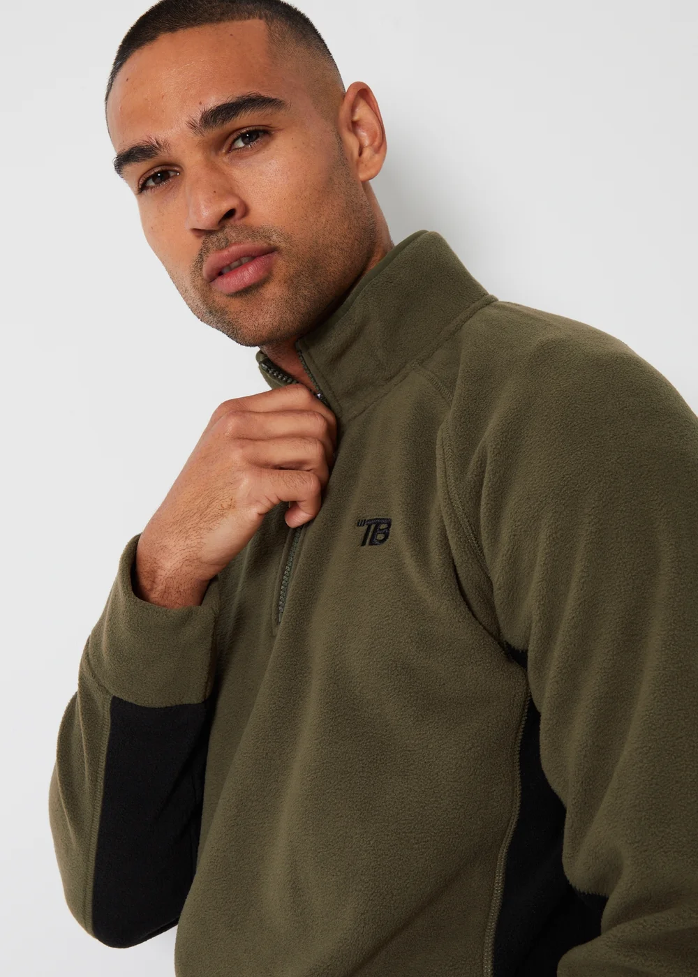 Threadbare Khaki Contrast Side Panel Quarter Zip Fleece - S Image 3