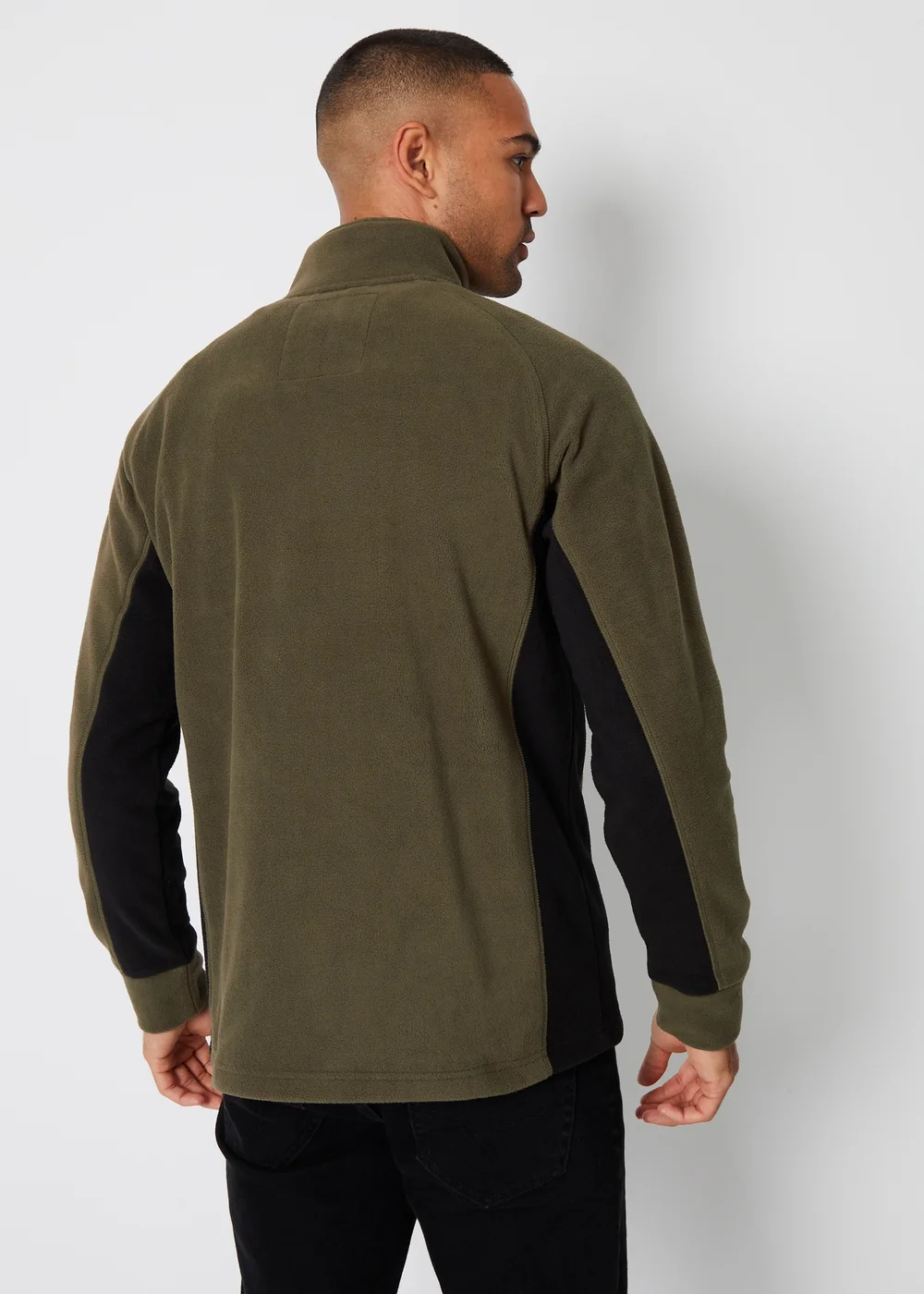 Threadbare Khaki Contrast Side Panel Quarter Zip Fleece - S Image 2