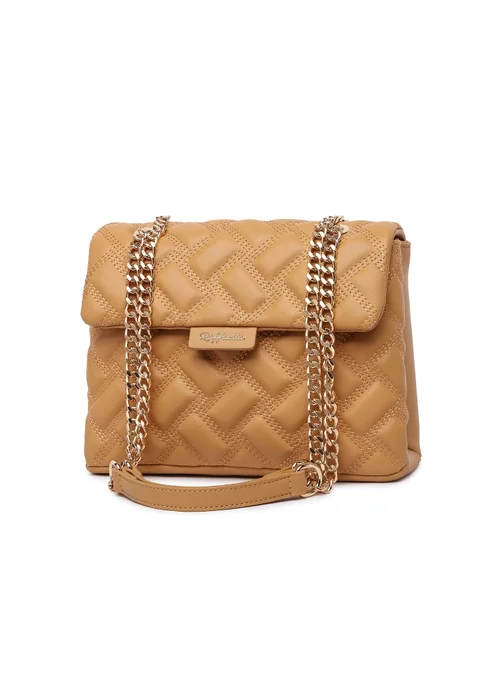 Raffaella Beige Quilted Chain Shoulder Bag - One Size Image 1