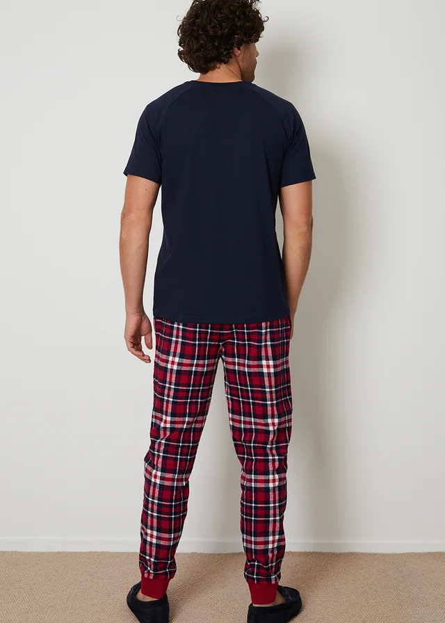Threadbare Navy Cotton Blend Check Pyjama Set
