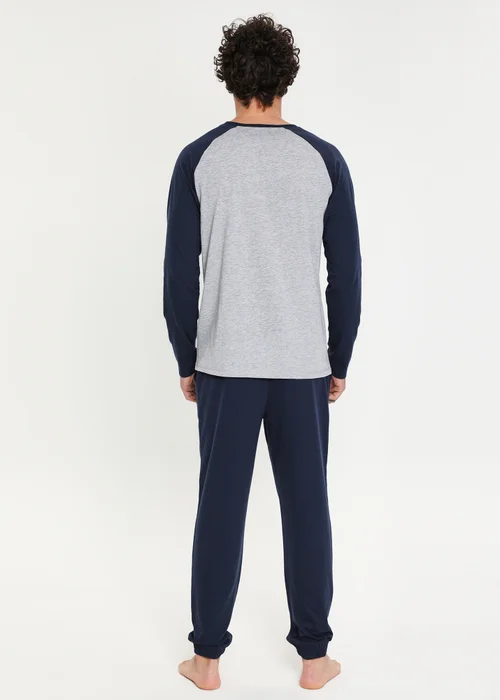 Threadbare Navy Cotton Blend Long Sleeve Pyjama Set - Small Image 2