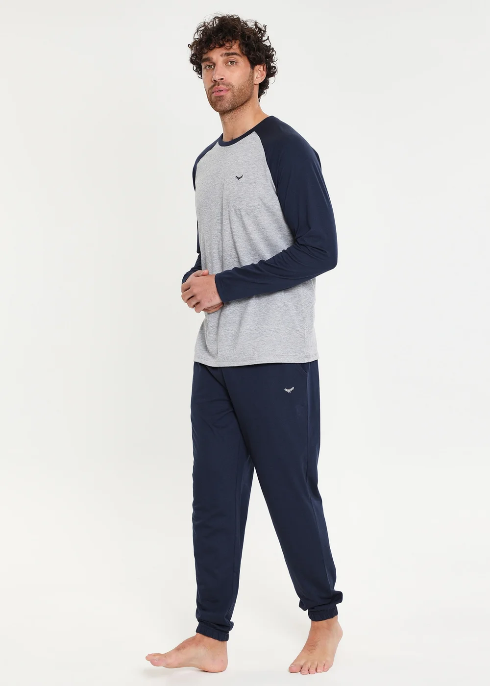 Threadbare Navy Cotton Blend Long Sleeve Pyjama Set - Small Image 1