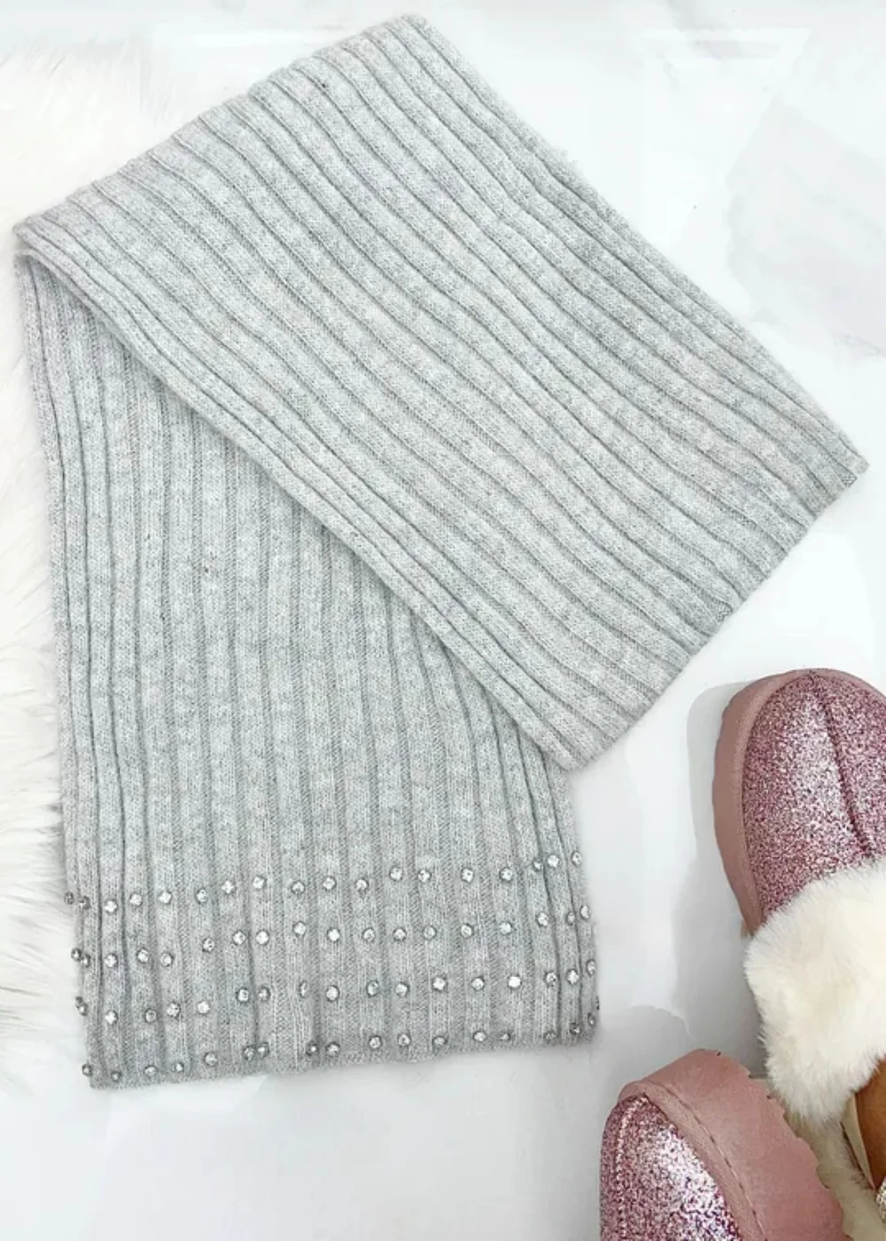 Lemonade Crystal Luxe Knitted Scarf Grey - One Size Image 1