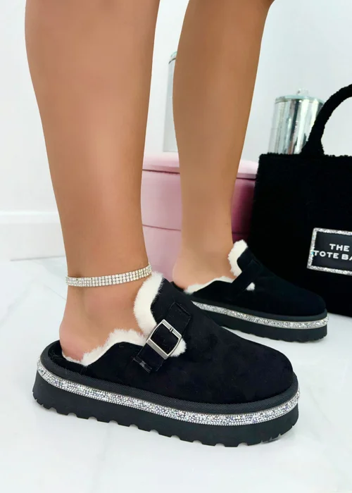 Love Lemonade Black Crystal Trim Buckle Slip On Clogs - 3 Image 2