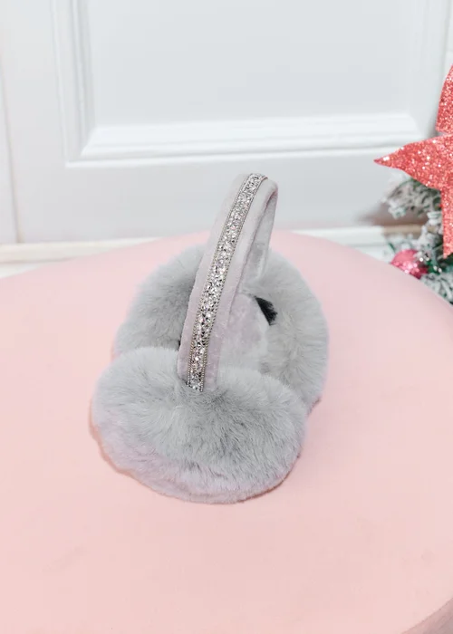 Love Lemonade Grey Sparkly Crystal Fluffy Faux Fur Ear Muffs - One Size Image 2