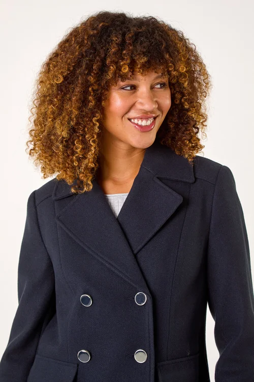 Roman Midnight Blue Double Breasted Longline Coat - 10 Image 4