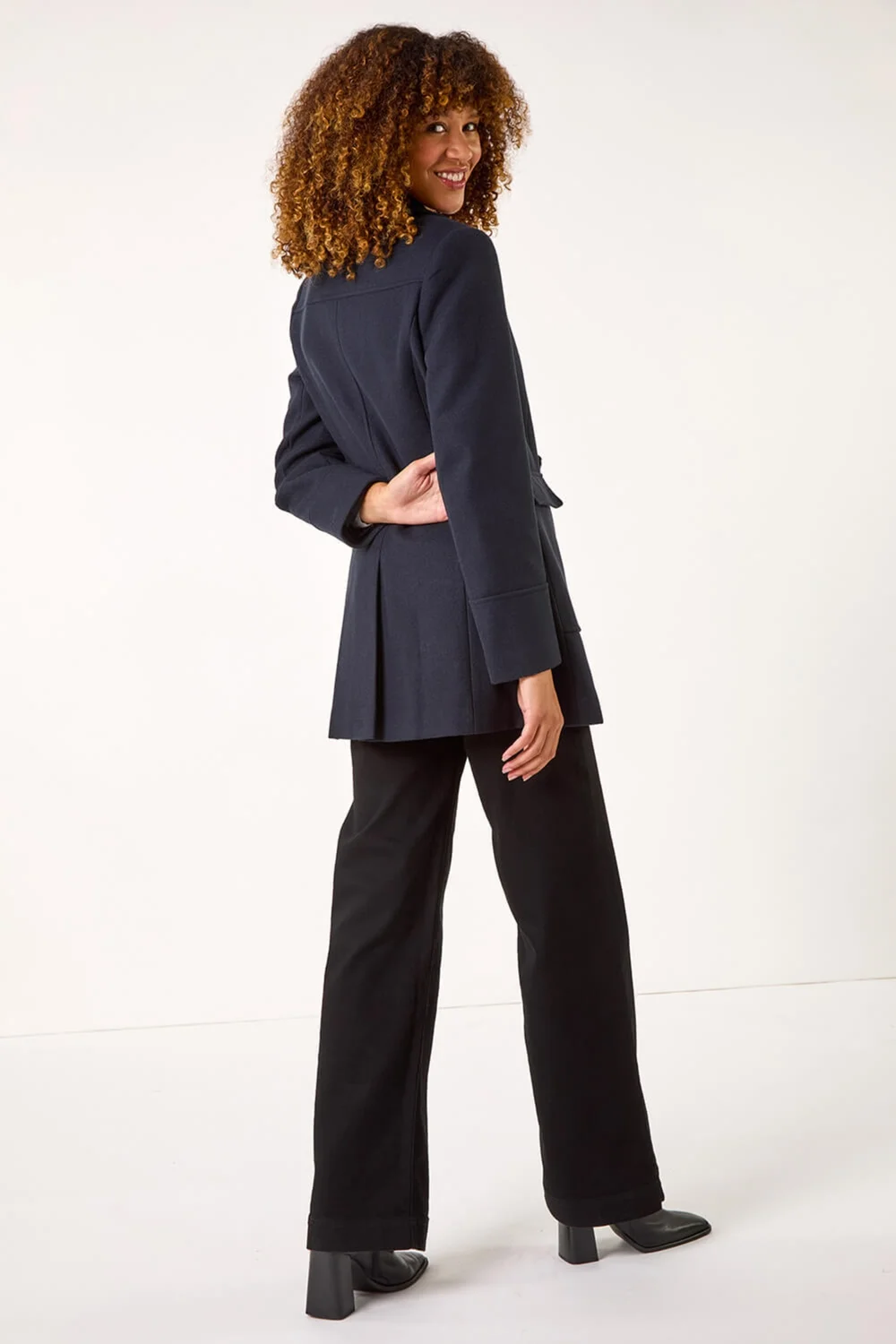 Roman Midnight Blue Double Breasted Longline Coat - 10 Image 3