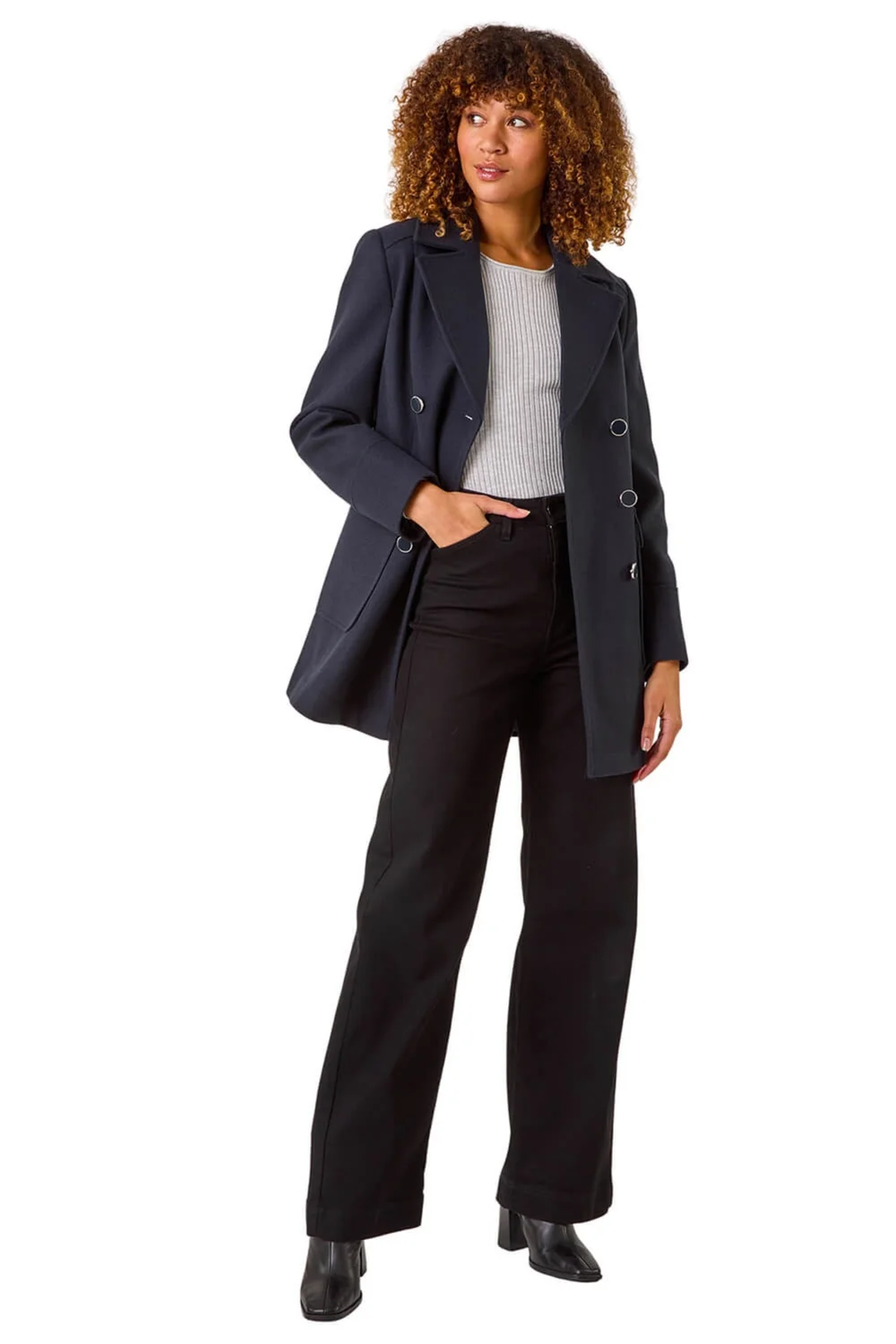 Roman Midnight Blue Double Breasted Longline Coat - 10 Image 2