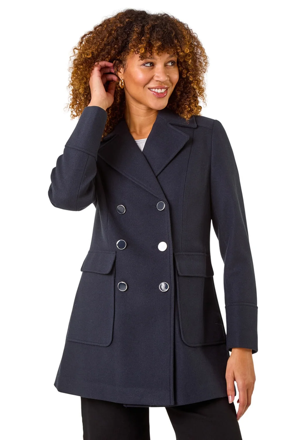 Roman Midnight Blue Double Breasted Longline Coat - 10 Image 1