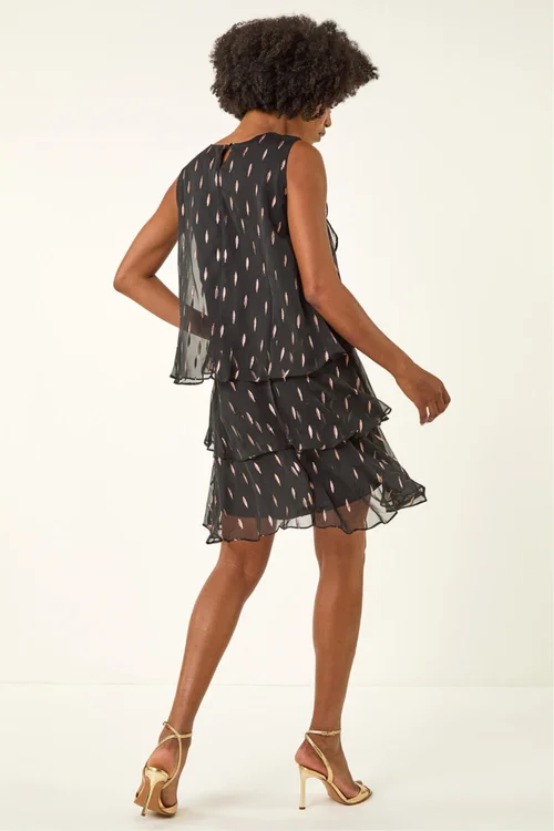 Roman Black Shimmer Foil Print Tiered Dress - 20 Image 4