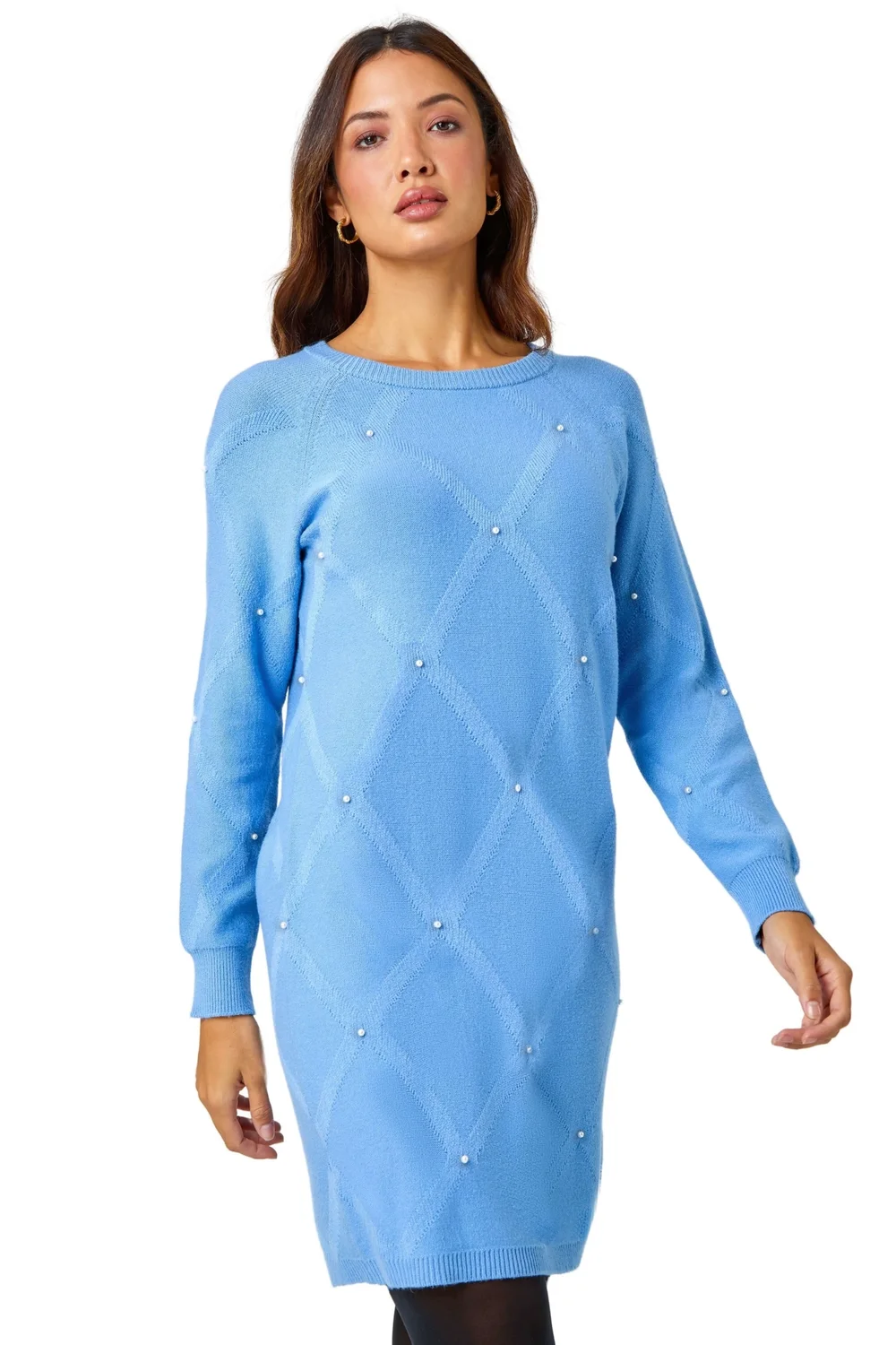 Roman Light Blue Pearl Embellished Jumper Dress - 10 Image 1